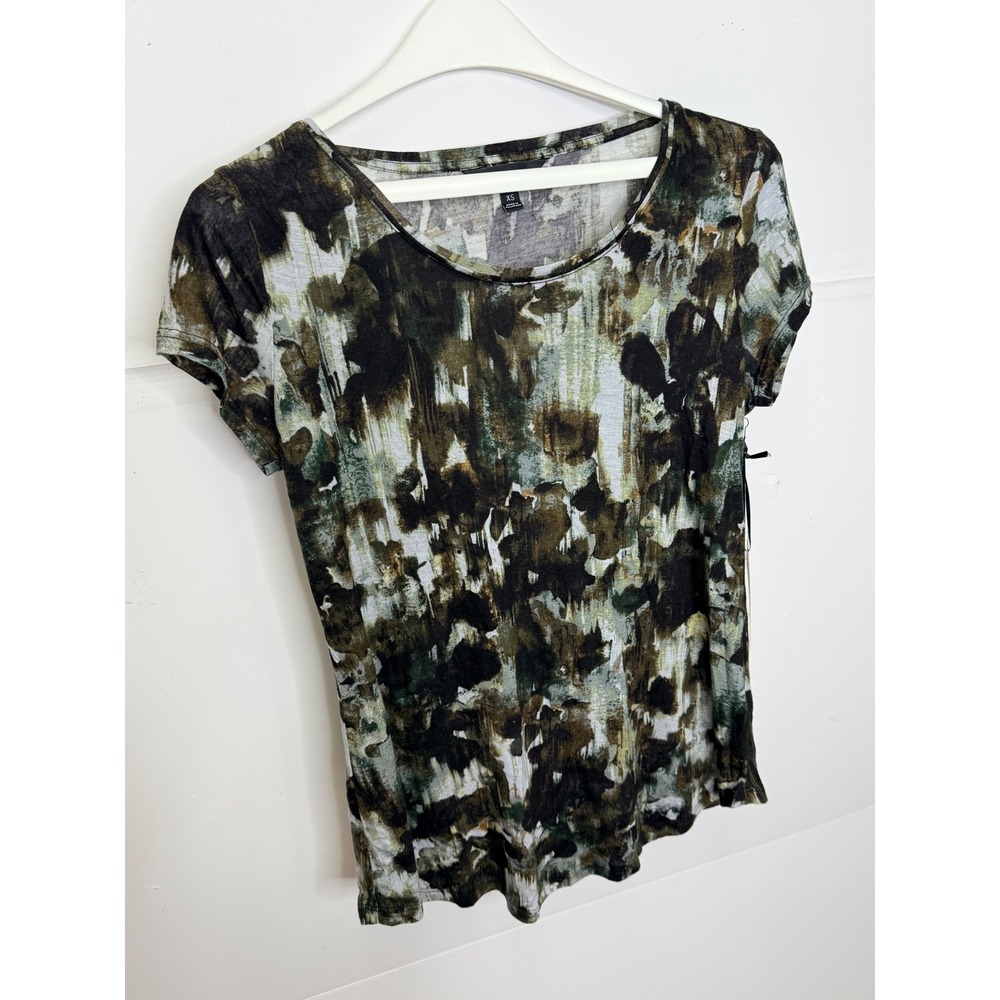 Simply Vera Short Sleeve Top XS Multi Color Abstract Rayon Top Artsy Boho Chic